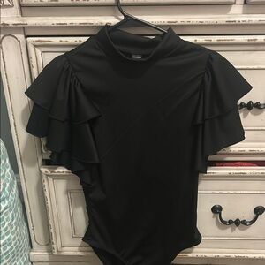 Black Ruffled Bodysuit